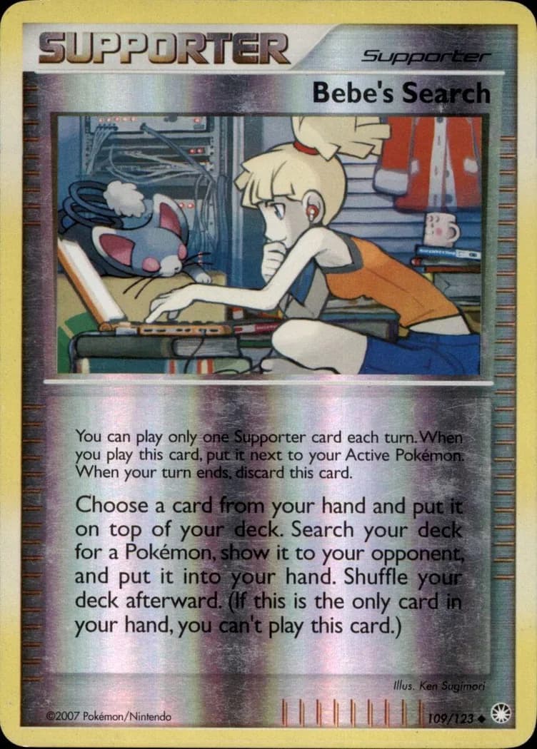 Bebe's Search reverse holo card front, Mysterious Treasures 109/123
