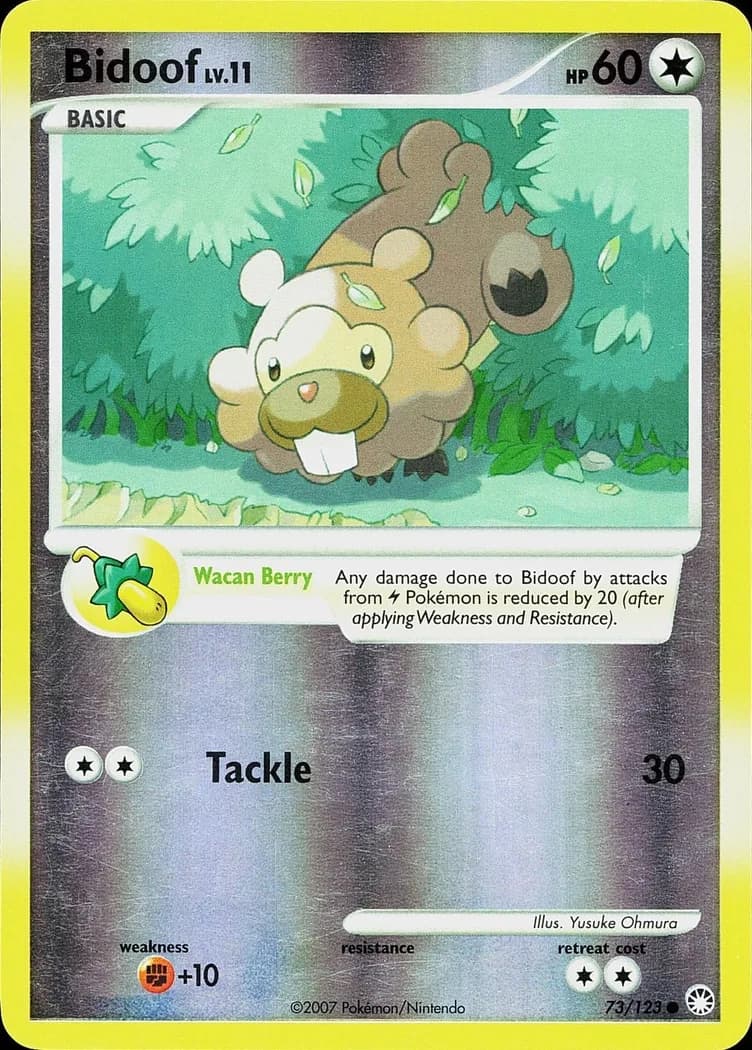 Bidoof reverse holo card front, Mysterious Treasures 73/123