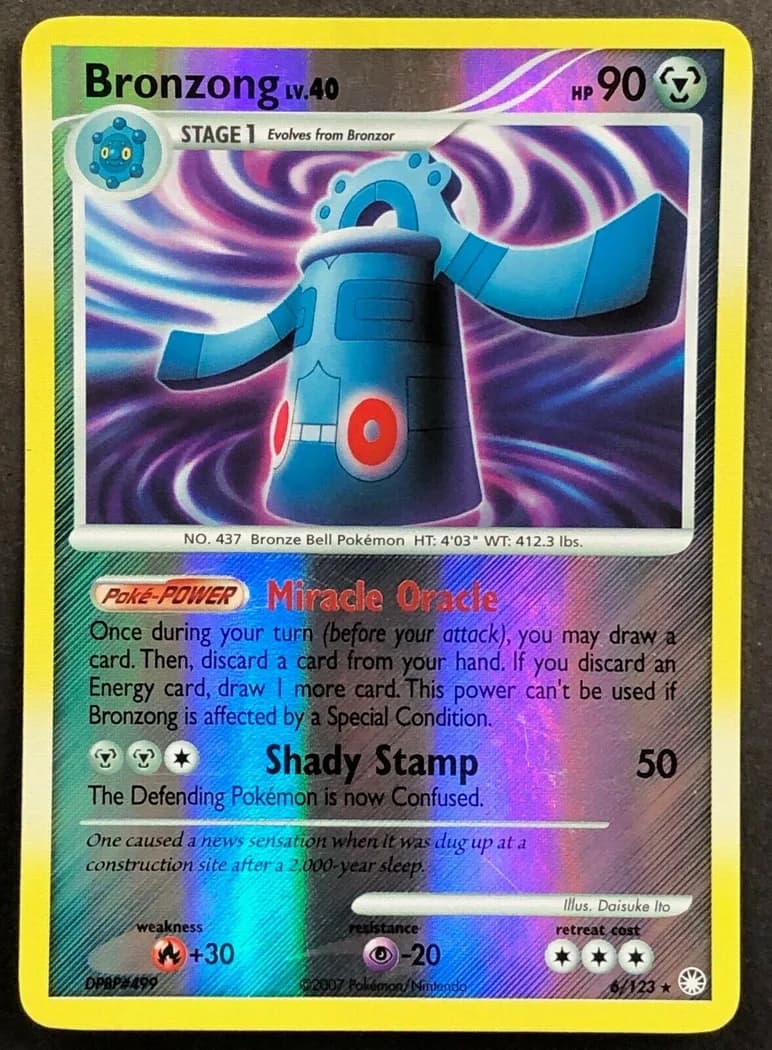 Bronzong reverse holo card front, Mysterious Treasures 6/123