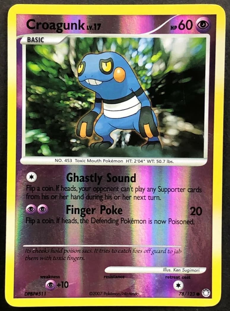 Croagunk reverse holo card front, Mysterious Treasures 78/123