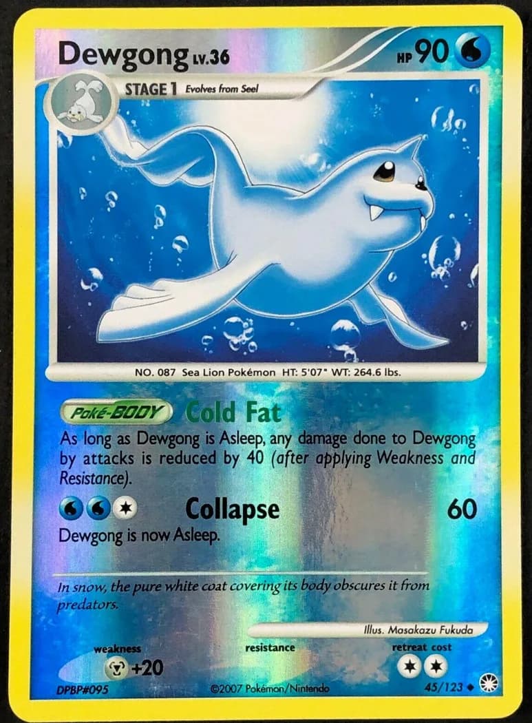 Dewgong reverse holo card front, Mysterious Treasures 45/123