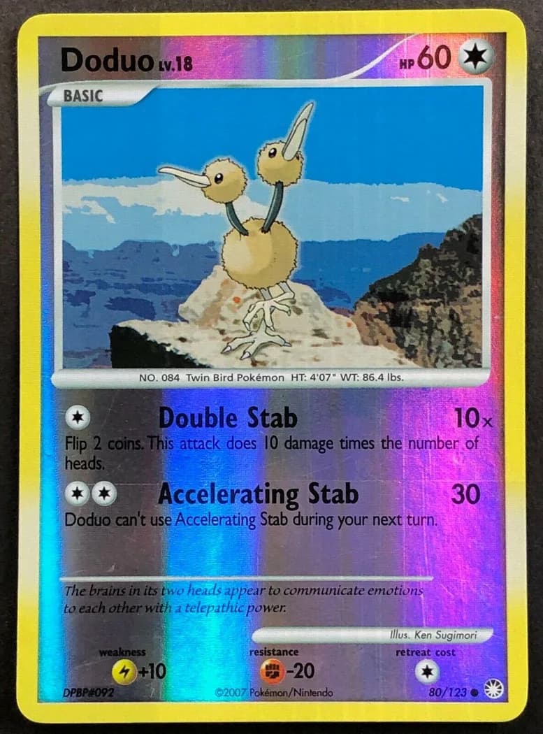 Doduo reverse holo card front, Mysterious Treasures 80/123