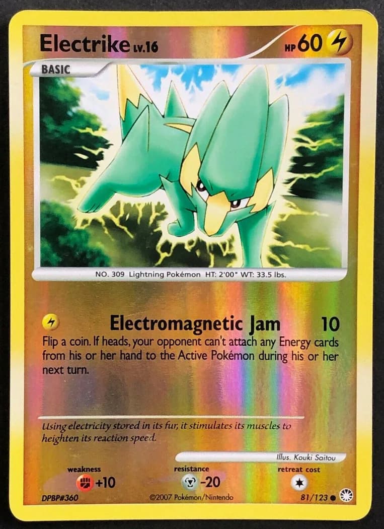 Electrike reverse holo card front, Mysterious Treasures 81/123