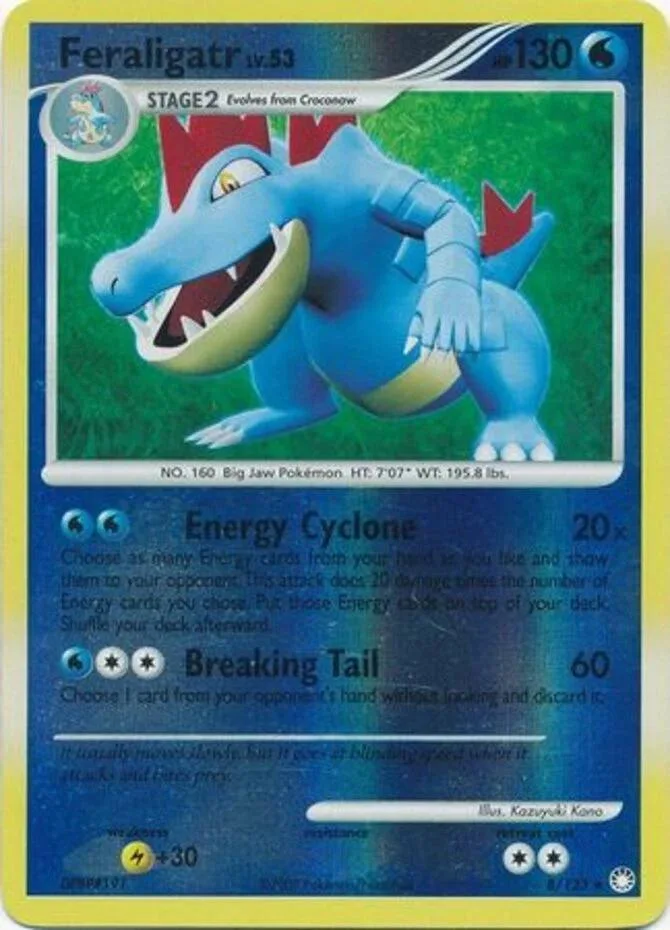 Feraligatr reverse holo card front, Mysterious Treasures 8/123