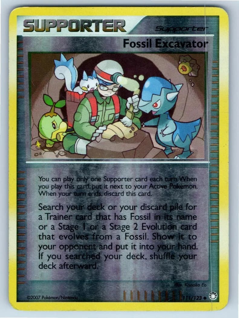 Fossil Excavator reverse holo card front, Mysterious Treasures 111/123