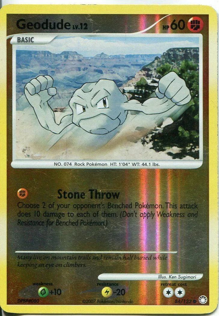 Geodude reverse holo card front, Mysterious Treasures 84/123