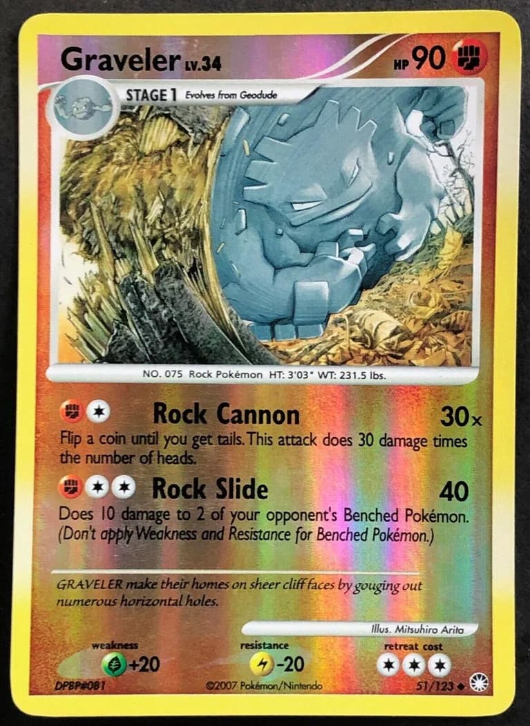 Graveler reverse holo card front, Mysterious Treasures 51/123