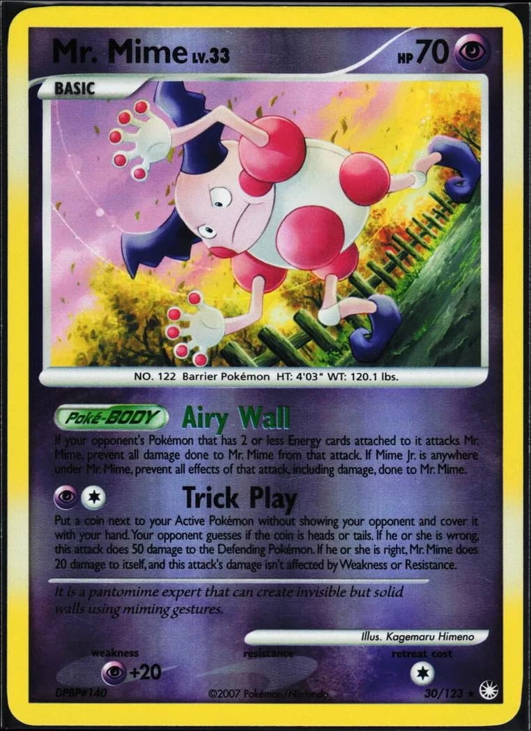 Mr. Mime reverse holo card front, Mysterious Treasures 30/123