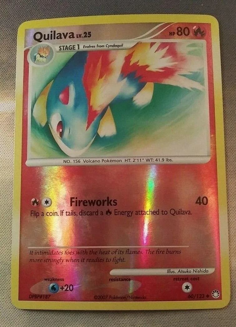 Quilava reverse holo card front, Mysterious Treasures 60/123
