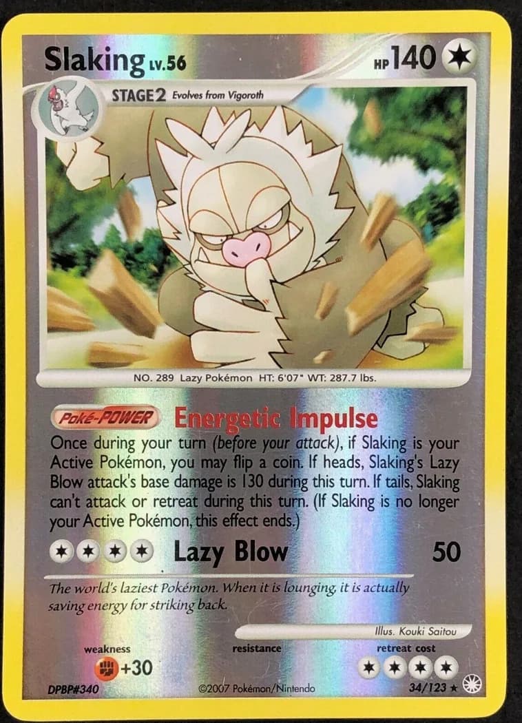 Slaking reverse holo card front, Mysterious Treasures 34/123