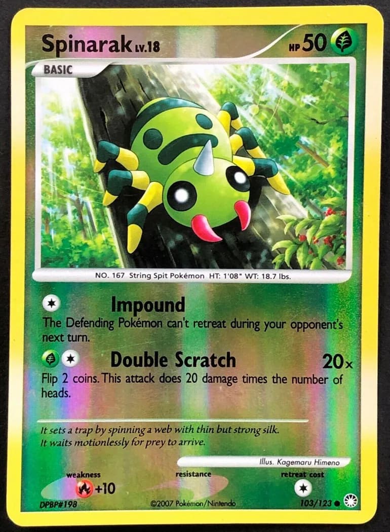 Spinarak reverse holo card front, Mysterious Treasures 103/123