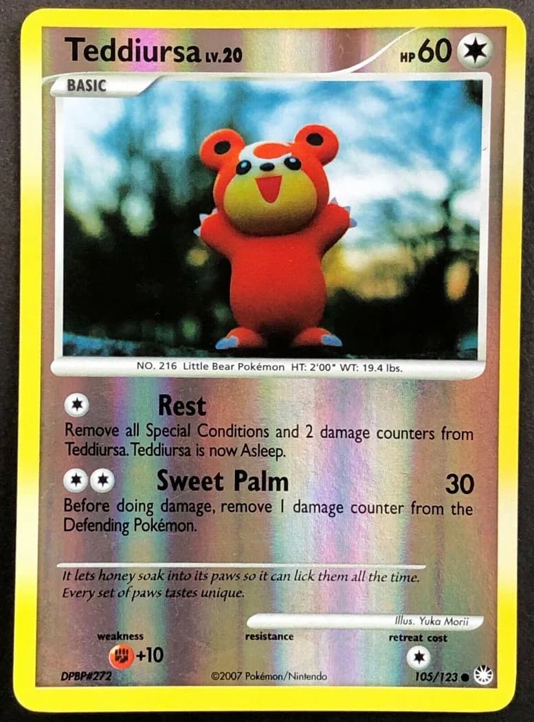Teddiursa reverse holo card front, Mysterious Treasures 105/123