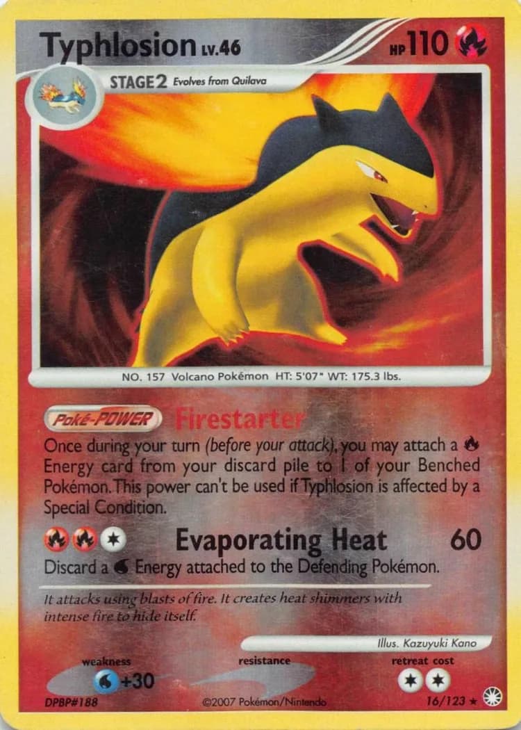 Typhlosion reverse holo card front, Mysterious Treasures 16/123