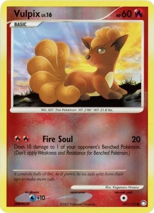 Vulpix reverse holo card front, Mysterious Treasures 107/123