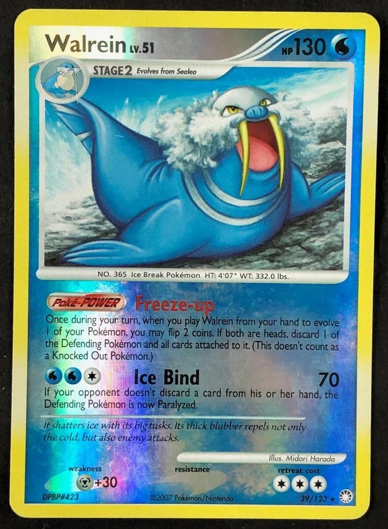 Walrein reverse holo card front, Mysterious Treasures 39/123
