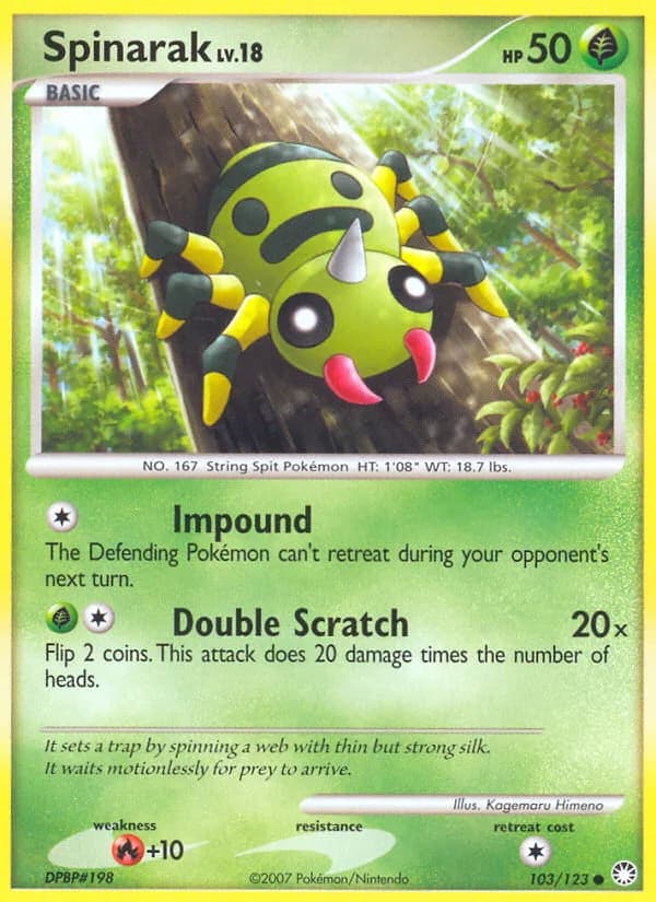 Mysterious Treasures Spinarak card front, 103/123