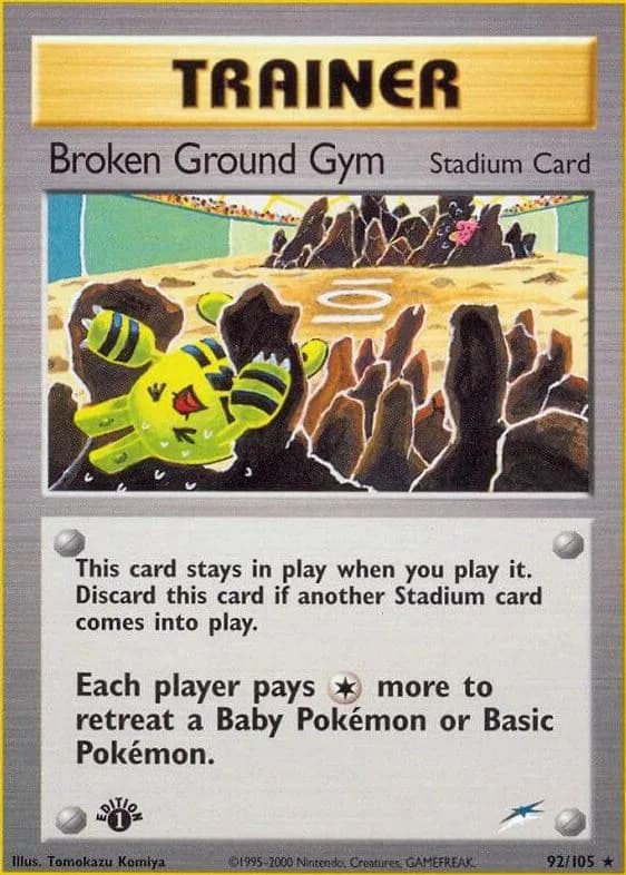 1st Edition Broken Ground Gym card front, Neo Destiny 92/105