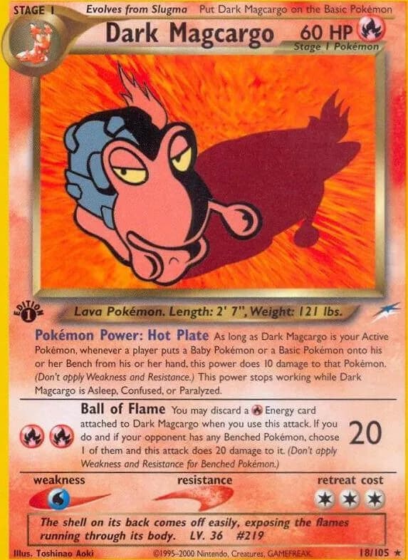 1st Edition Dark Magcargo card front, Neo Destiny 18/105