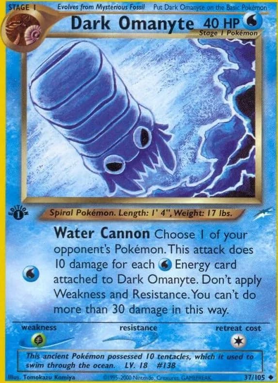 1st Edition Dark Omanyte card front, Neo Destiny 37/105