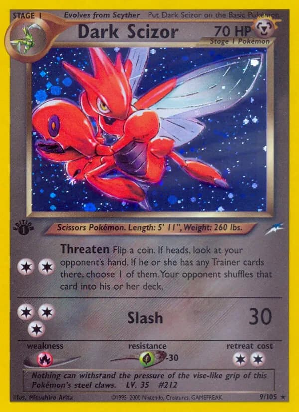 Dark Scizor card front, Neo Destiny 9/105