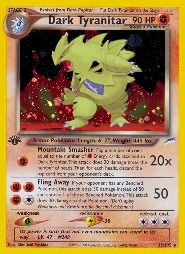 1st Edition Dark Tyranitar card front, Neo Destiny 11/105