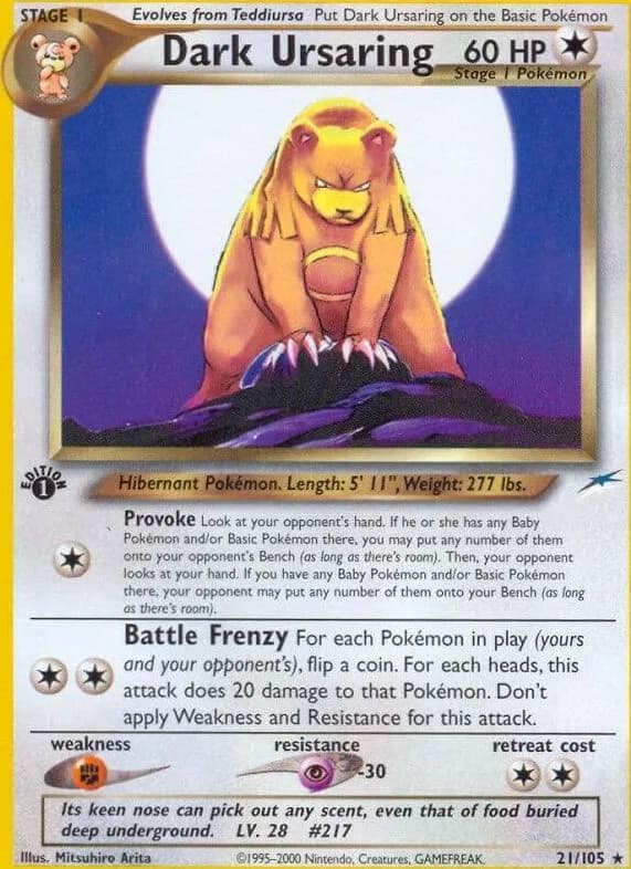 1st Edition Dark Ursaring card front, Neo Destiny 21/105