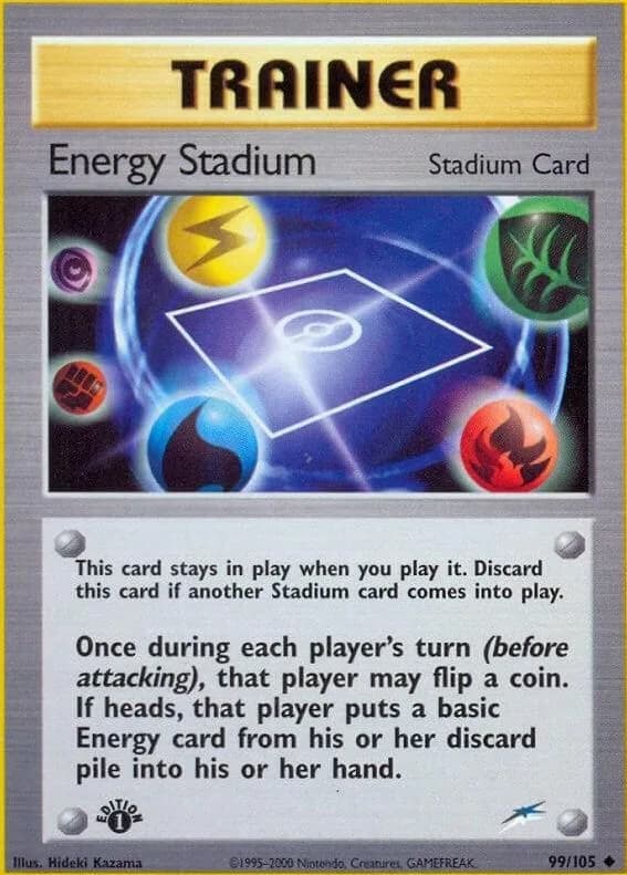 1st Edition Energy Stadium card front, Neo Destiny 99/105