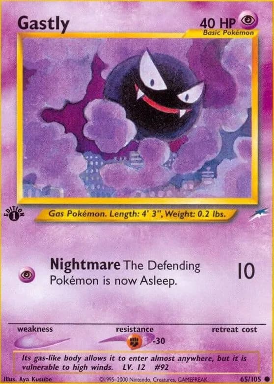 1st Edition Gastly card front, Neo Destiny 65/105
