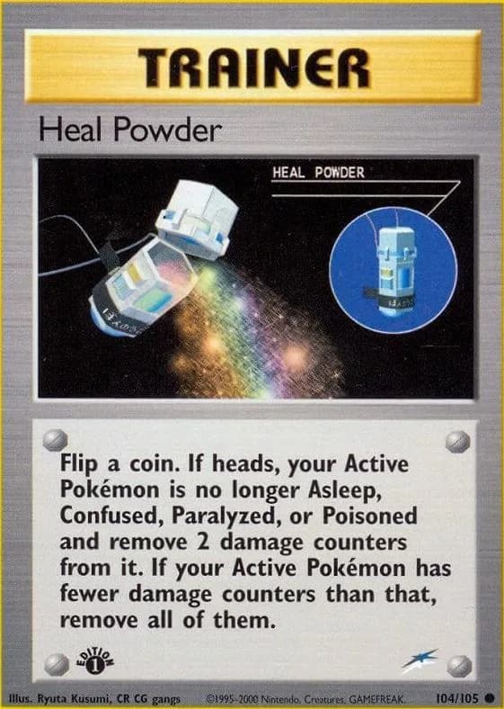 1st Edition Heal Powder card front, Neo Destiny 104/105