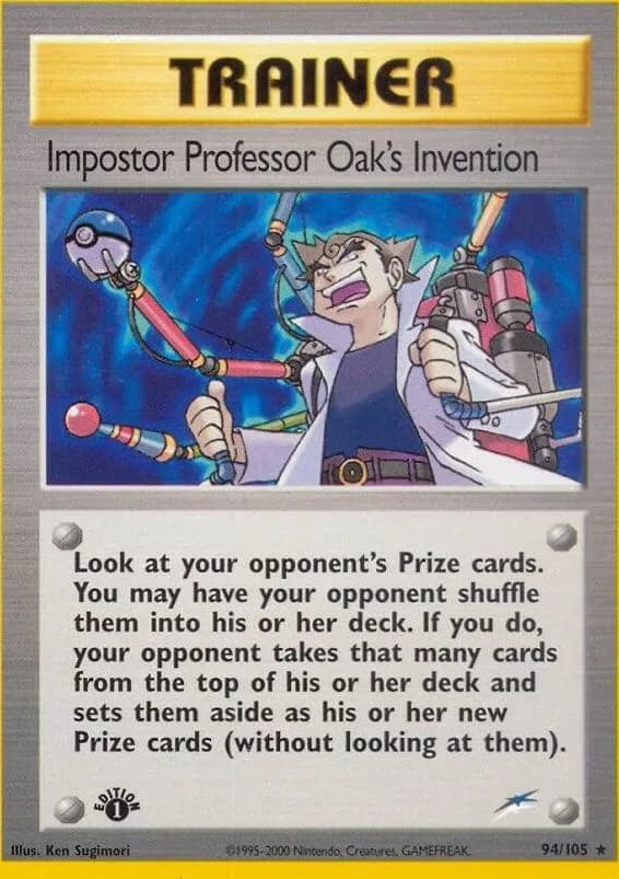 1st Edition Impostor Professor Oak's Invention card front, Neo Destiny 94/105