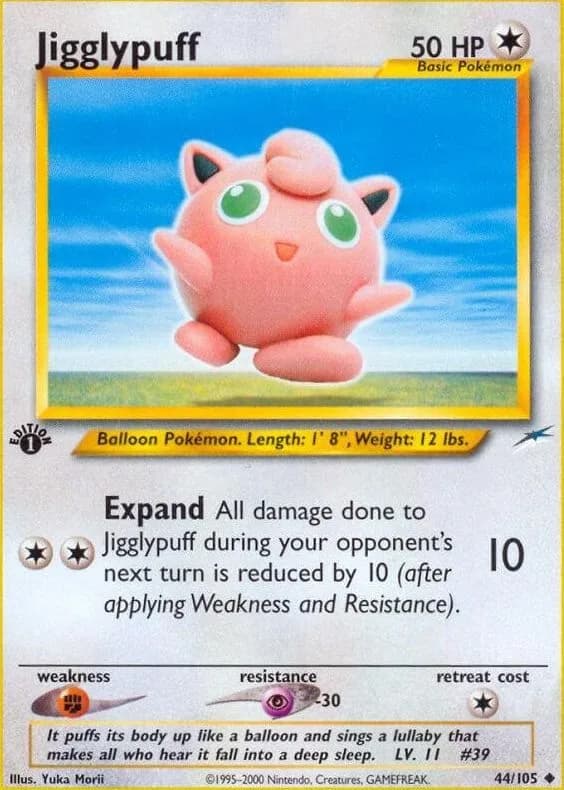 1st Edition Jigglypuff card front, Neo Destiny 44/105