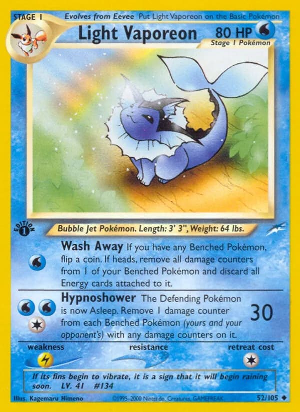Light Vaporeon card front, Neo Destiny 52/105