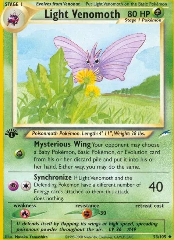 1st Edition Light Venomoth card front, Neo Destiny 53/105
