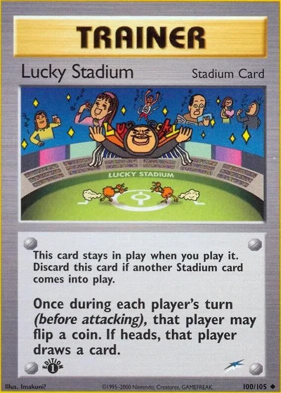 1st Edition Lucky Stadium card front, Neo Destiny 100/105