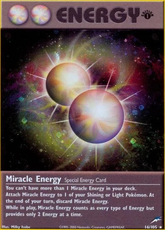 1st Edition Miracle Energy card front, Neo Destiny 16/105