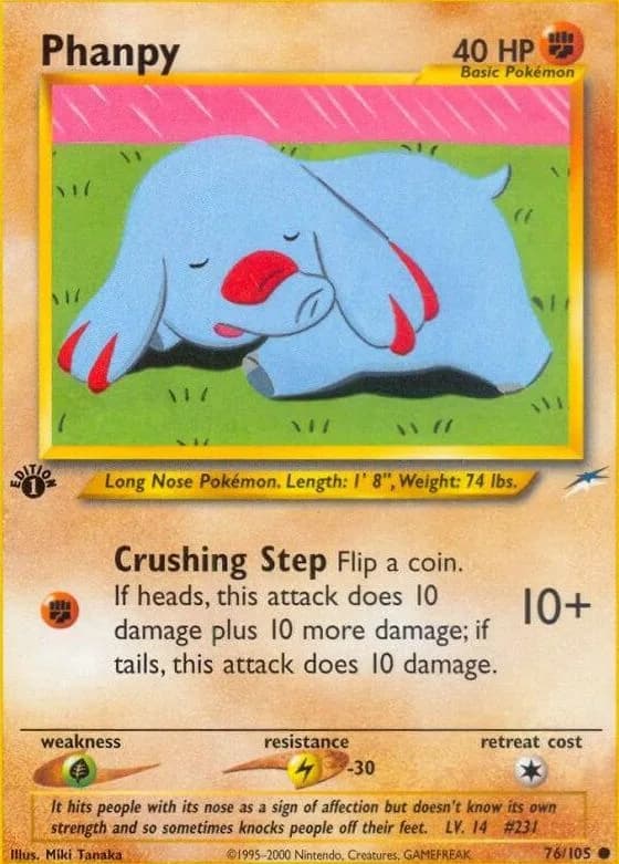 1st Edition Phanpy card front, Neo Destiny 76/105