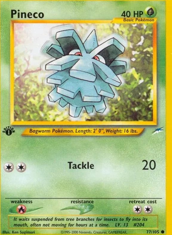 1st Edition Pineco card front, Neo Destiny 77/105