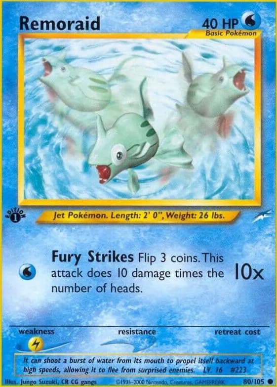 1st Edition Remoraid card front, Neo Destiny 80/105