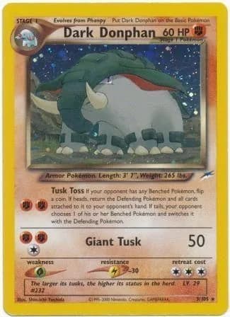 Unlimited Dark Donphan card front, Neo Destiny 3/105