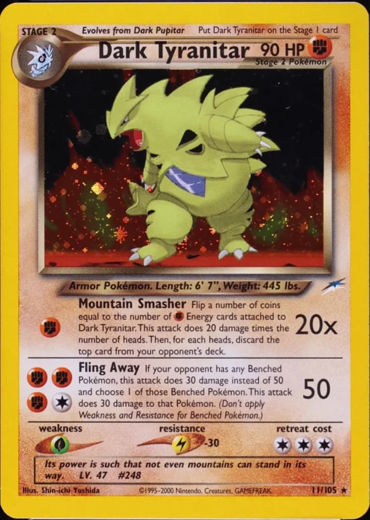 Unlimited Dark Tyranitar card front, Neo Destiny 11/105