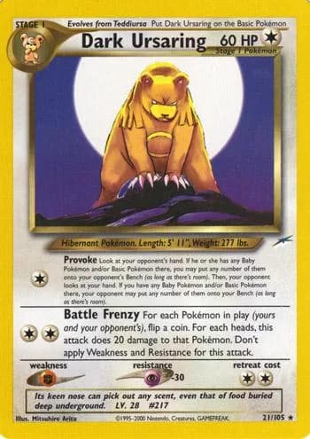 Unlimited Dark Ursaring card front, Neo Destiny 21/105