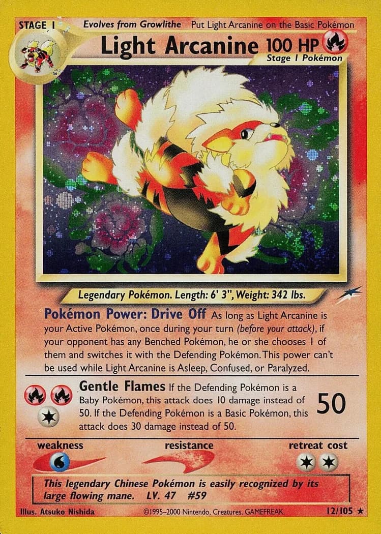 Unlimited Light Arcanine card front, Neo Destiny 12/105