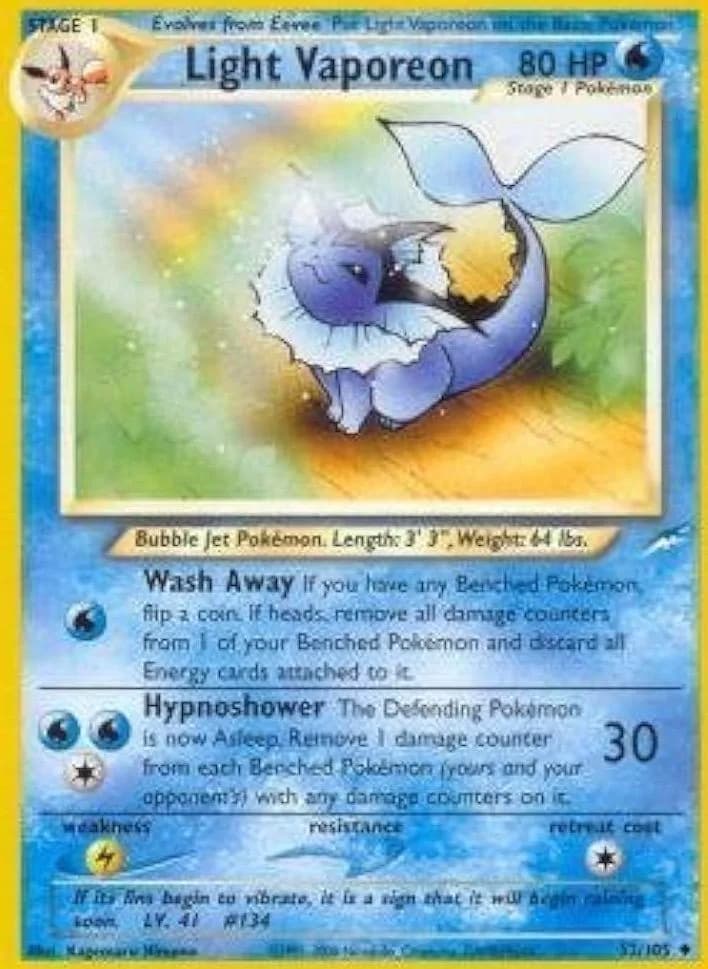 Unlimited Light Vaporeon card front, Neo Destiny 52/105