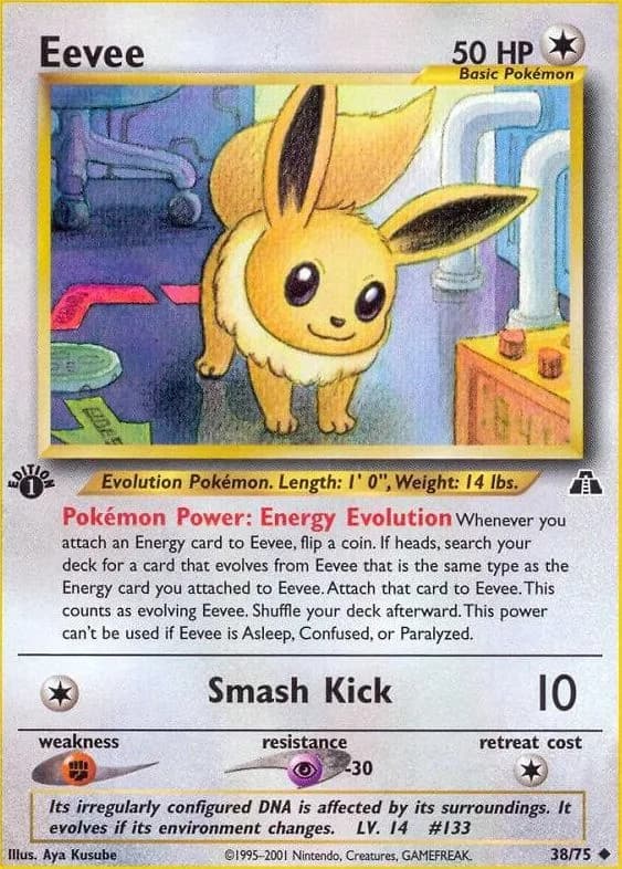1st Edition Eevee card front, Neo Discovery 38/75