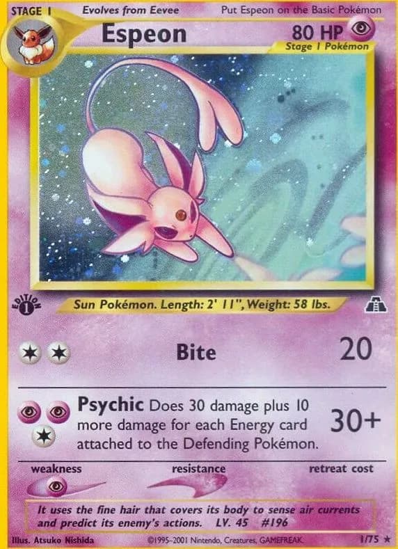 1st Edition Espeon card front, Neo Discovery 1/75