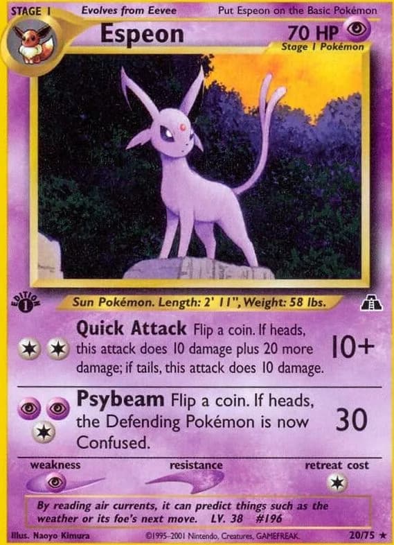1st Edition Espeon card front, Neo Discovery 20/75