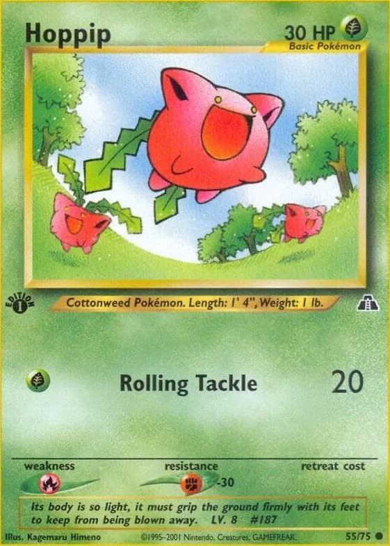 1st Edition Hoppip card front, Neo Discovery 55/75