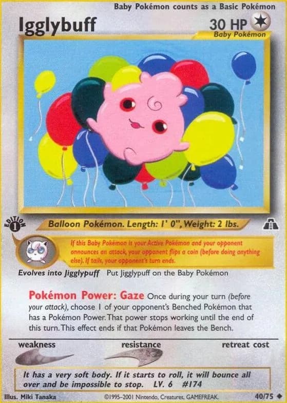1st Edition Igglybuff card front, Neo Discovery 40/75