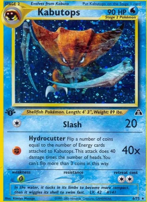 1st Edition Kabutops card front, Neo Discovery 6/75