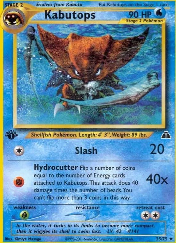 1st Edition Kabutops card front, Neo Discovery 25/75